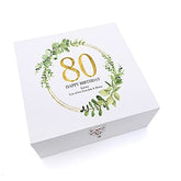 ukgiftstoreonline Personalised 80th Birthday Gift for her Keepsake Wooden Box Gold Wreath