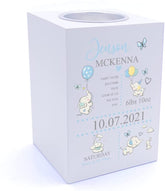 Personalised Baby Boy Elephants Design Tea Light Holder