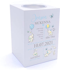 Personalised Baby Boy Elephants Design Tea Light Holder