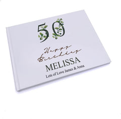 Personalised 50th Birthday Green Leaf Design Gift Guest Book