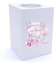 Personalised Special Auntie Pink & Purple Butterfly Gift Tea Light Holder