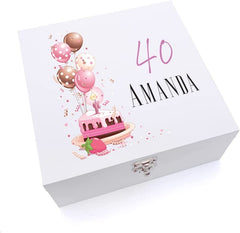 ukgiftstoreonline Personalised 40th Birthday Gifts For Her Keepsake Large Wooden Box