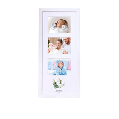Personalised Baptism Triple Photo Frame With Natural Leaves