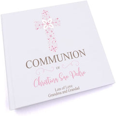 Personalised Communion Ornate Pink Cross Design Photo Album