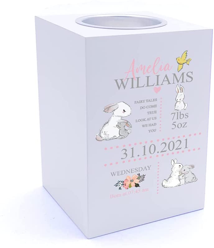Personalised Rabbit Baby Girl Tea Light Holder Tea Light Holder ukgiftstoreonline