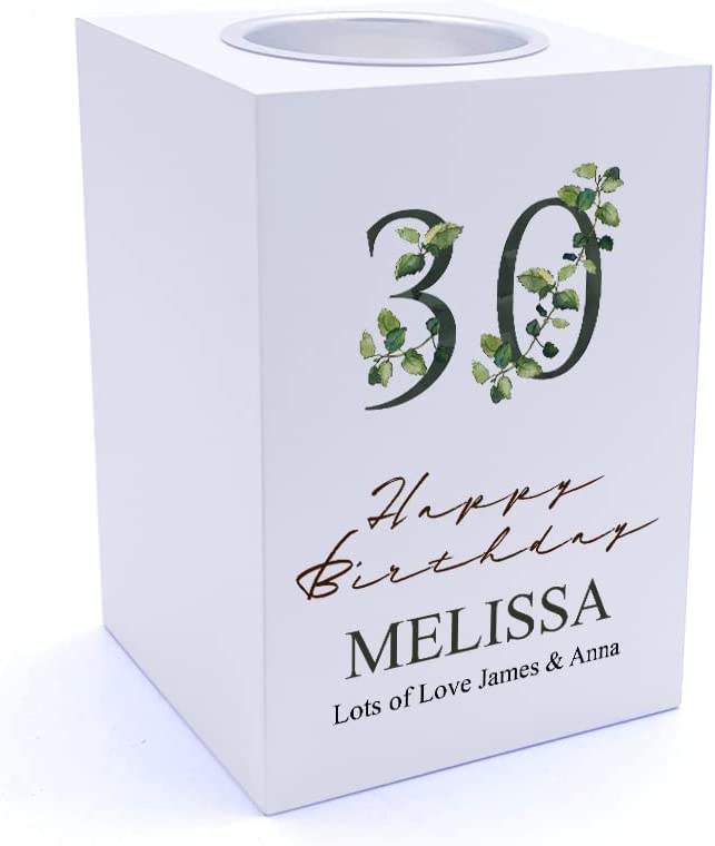 Personalised 30th Birthday Green Leaf Design Gift Tea Light Holder Tea Light Holder ukgiftstoreonline