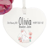 ukgiftstoreonline Personalised New Baby Keepsake Gift porcelain heart With Ribbon Woodland Theme