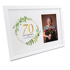 Personalised 70th Birthday Gift for her Photo Frame Gold Wreath Design