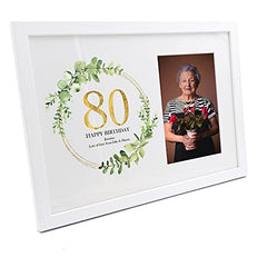 Personalised 80th Birthday Gift for her Photo Frame Gold Wreath Design