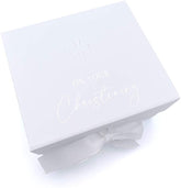 ukgiftstoreonline White Christening Keepsake Memory Box Gift With Silver Debossed Print