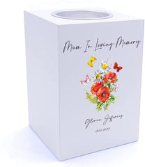 Personalised Mum Remembrance Memorial Tea Light Butterflies & Flowers Tea Light Holder ukgiftstoreonline