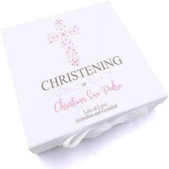 ukgiftstoreonline Personalised Christening Pink Ornate Cross Design Keepsake Memory Box