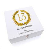 ukgiftstoreonline Personalised 13th Birthday Gift for Him Keepsake Wooden Box Gold Wreath Design