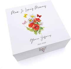 ukgiftstoreonline Personalised Mum Remembrance Keepsake Large Wooden Box flowers and Butterflies