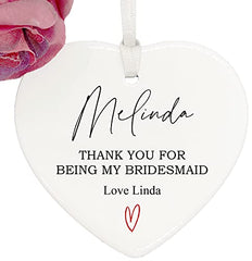 ukgiftstoreonline Personalised Bridesmaid Gift porcelain heart With Ribbon Personalised Heart Gifts ukgiftstoreonline