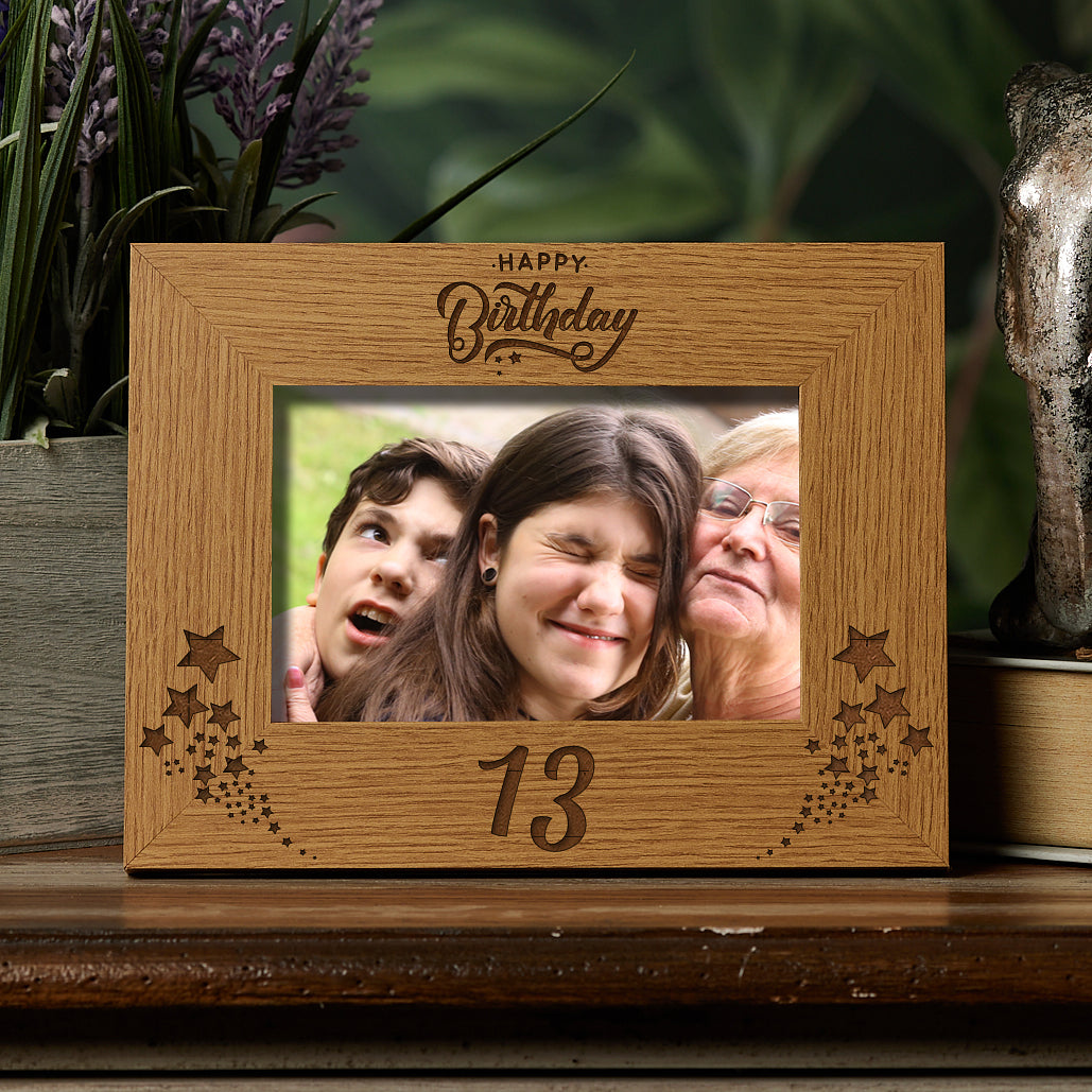 Happy 13th Birthday Wooden Photo Frame Gift Birthday Photo Frame ukgiftstoreonline 4 x 6 Inch