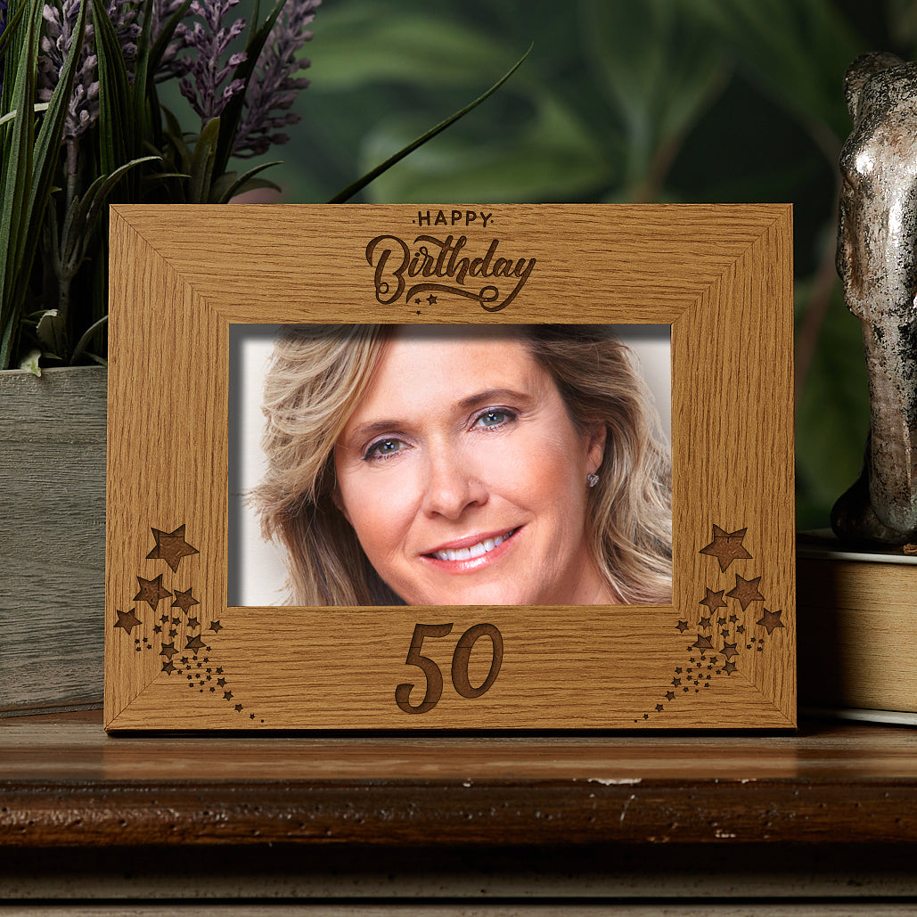 Happy 50th Birthday Wooden Photo Frame Gift Photo Frame ukgiftstoreonline 4 x 6 Inch