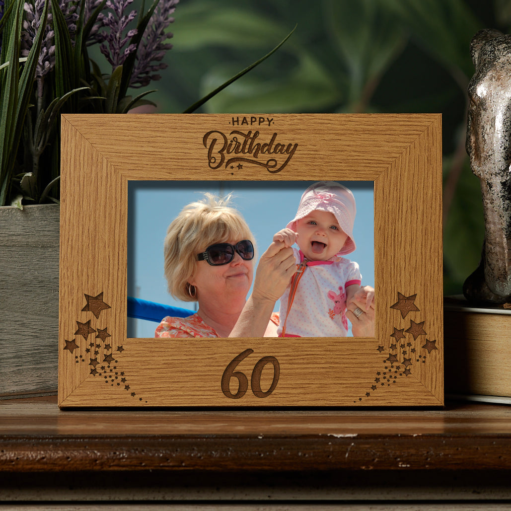 Happy 60th Birthday Wooden Photo Frame Gift Birthday Photo Frame ukgiftstoreonline