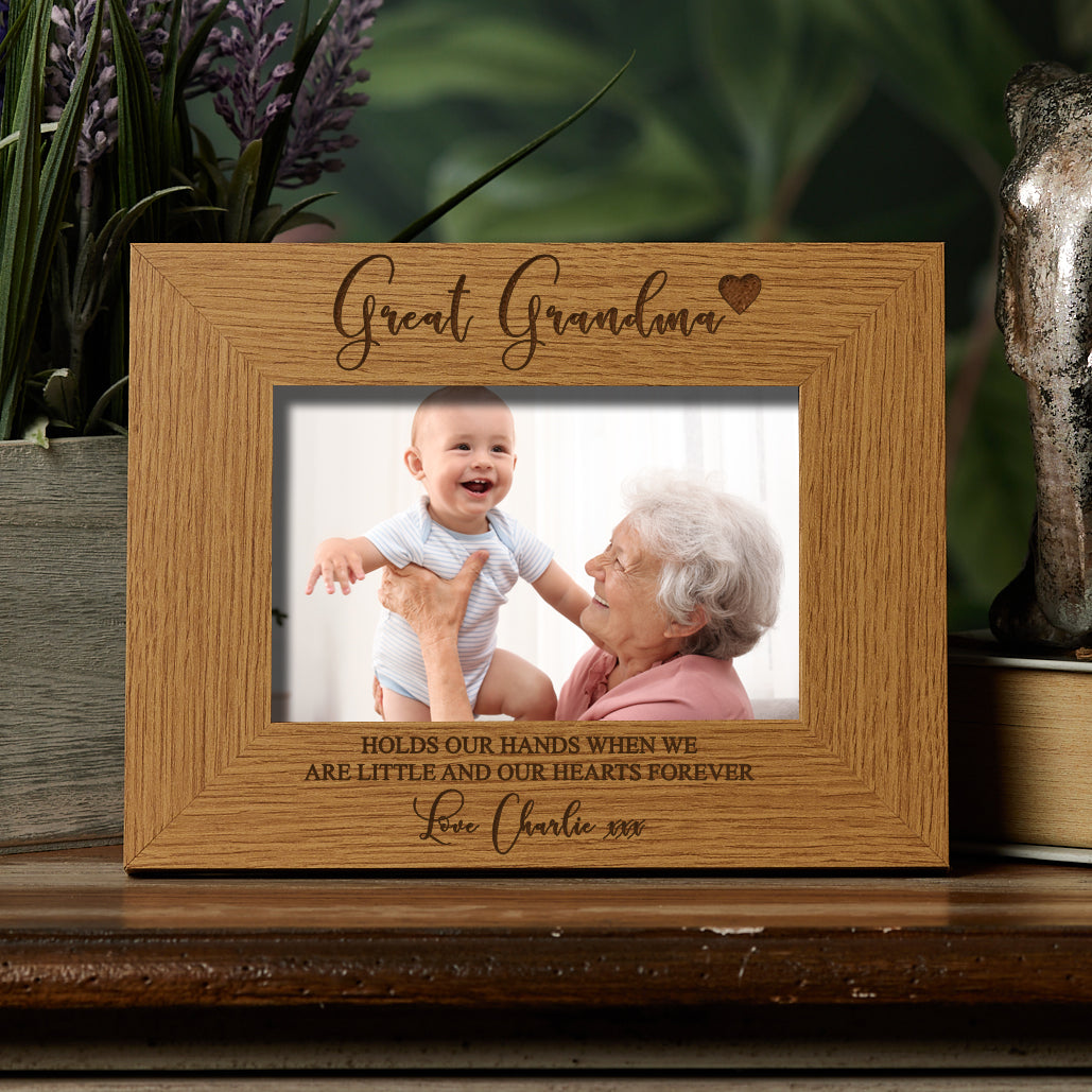 Personalised Great Grandma Wooden Engraved Photo Frame Gift Grandma Photo Frame ukgiftstoreonline