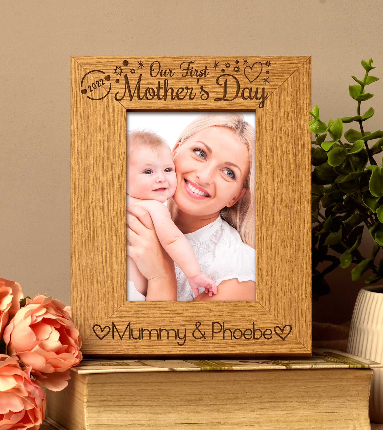 Personalised Our first Mothers Day Photo Frame Oak wood finish - ukgiftstoreonline