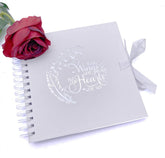 Memorial Remembrance White Scrapbook Guest Book Photo Album Silver Script