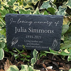 Personalised In Loving Memory Feathers Design Slate Marker Garden