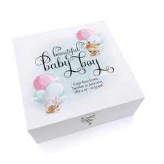 ukgiftstoreonline Personalised Large Baby Boy Keepsake Wooden Box Gift With Balloons