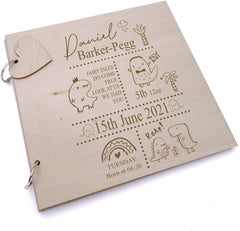 Personalised Baby Birth Scrap Book Album Record Book Dinosaur Design