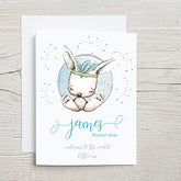 Personalised Welcome to the World New Baby Boy Card Rabbit design