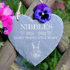 Personalised Rabbit Remembrance Memorial Slate Heart Stone Plaque