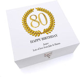 ukgiftstoreonline Personalised 80th Birthday Gift for Him Keepsake Large Wooden Box Gold Wreath Design