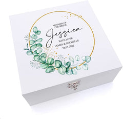 ukgiftstoreonline Personalised Mother Of The Bride Keepsake Large Wooden Box Gift With Wreath Design