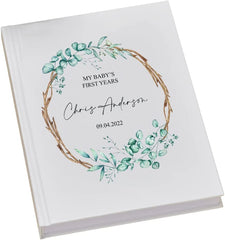 Personalised Baby Record Book Keepsake Milestone Journal With Leaf Design