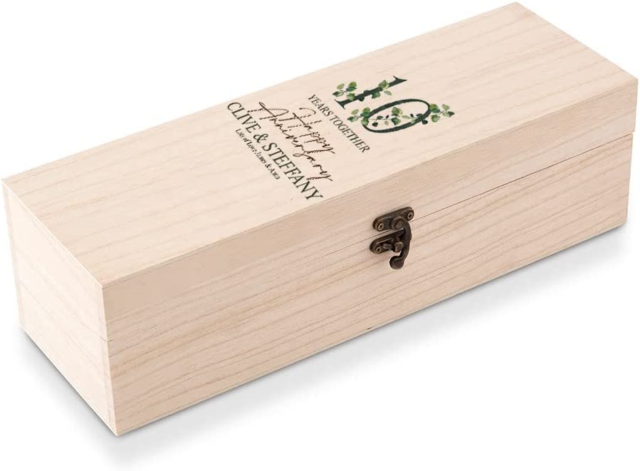 Personalised 10th Anniversary Wooden Wine or Champagne Box Gift