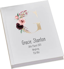 Personalised Baby Record Book Keepsake Milestone Journal Floral Initial