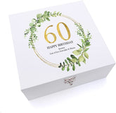 ukgiftstoreonline Personalised 60th Birthday Gift for her Keepsake Large Wooden Box Gold Wreath