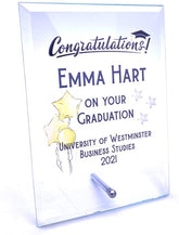 ukgiftstoreonline Personalised Graduation congratulations Large Glass Plaque with balloons and stars