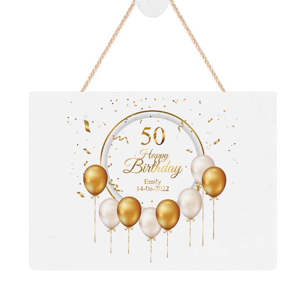 ukgiftstoreonline Personalised 50th Birthday Plaque Gift With Balloons Personalised Plaque Gift ukgiftstoreonline