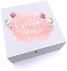 ukgiftstoreonline Personalised Baby Shower Rabbit Design Keepsake Wooden Box