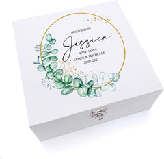 ukgiftstoreonline Personalised Bridesmaid Wooden Box Gift With Wreath Design