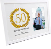 Personalised 50th Birthday Gift for Him Photo Frame Gold Wreath Design
