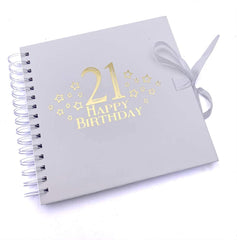 21st Birthday White Scrapbook, Guest Book Or Photo Album with Gold Script