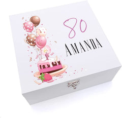 ukgiftstoreonline Personalised 80th Birthday Gifts For Her Keepsake Large Wooden Box