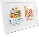 Personalised Cute Baby Boy Photo Frame With Jungle Animals