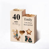 Personalised 40th Birthday Double Heart-shaped Tea Light Candle Holder
