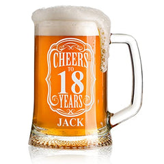 Cheers to 18 Years Birthday Gift Personalised Engraved Glass Beer Tankard