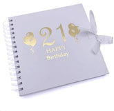 21st Birthday Balloon White Scrapbook Guest Book Or Photo Album with Gold Script