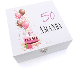 ukgiftstoreonline Personalised 50th Birthday Gifts For Her Keepsake Large Wooden Box