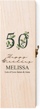 Personalised 50th Birthday Wine or Champagne Box Gift With Leaf Design