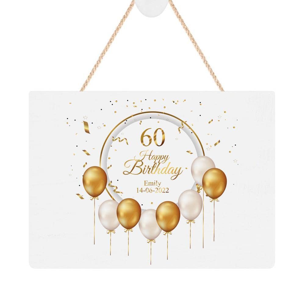 ukgiftstoreonline Personalised 60th Birthday Plaque Gift With Balloons Personalised Plaque Gift ukgiftstoreonline